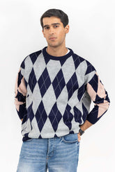 Multi Color Argyle Oversized Sweater SWT-FFSOS22-114