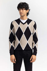 Multi Color Argyle V Neck Sweater SWT-FFSVN22-230