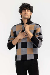 Multi Color Checkered Mock Neck Half Zip Sweater SWT-FFSMNZ22-237