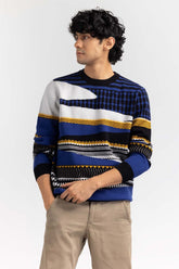 Multi Color Jacquard Crew Neck Sweater SWT-FFSCN22-266