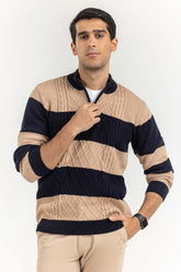 Multi Color Striped Cabling Half Zip Sweater SWT-FFSMNZ22-187