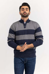 Multi Color Striped Henley Sweater SWT-FFSHL22-196