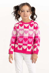 Toddler Girl Multi Jacquard Knit Sweater With Round Neck 224-611-014