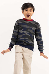 Junior Boy Multi Knit Sweater With A Round Neck 224-311-025