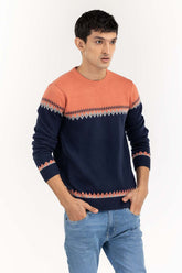 Navy-Grey Navajo Crew Neck Sweater SWT-FFSTN22-134