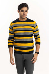 Navy-Yelllow Striped Textured Sweater SWT-FFSHL22-155