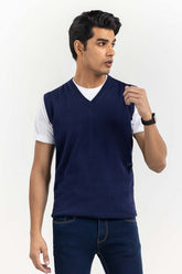 Navy Basic V Neck Sleeveless Sweater SWT-BSLVN-22-003
