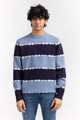 Navy Blue Striped Tie & Dye Crew Neck Sweater SWT-FFSCN22-263