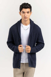 Navy Cabling Shawl Collar Cardigan SWT-FFSSC22-261