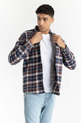 Navy Checkered Button-Down Shirt 224-117-029