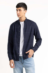 Navy Checkered Button Down Shirt 224-117-034