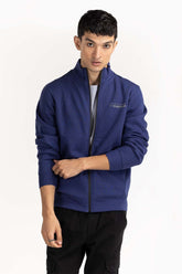 Navy Fashion Knitted Graphic Mock Neck Zipper Jacket JKT-KNTMNZ22-054