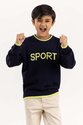 Junior Boy Navy Knit Sweater With Round Neck 224-311-034