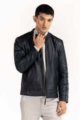 Navy Leather Moto Racer Jacket JKT-LTH22-055