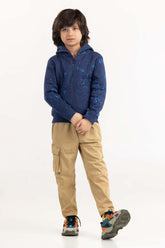 Junior Boy Navy Printed Hoodie 224-312-058