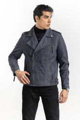 Navy Suede Leather Biker Jacket JKT-LTH22-035