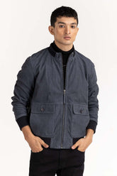 Navy Suede Leather Bomber Jacket JKT-LTH22-039