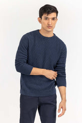 Navy Textured Crew Neck Sweater SWT-FFSCN22-176