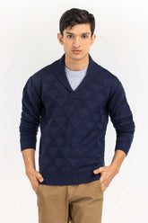 Navy Textured Shawl Collar Sweater SWT-FFSSC22-144