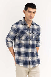 Navy White Checkered Casual Shirt CS-YD22-036