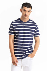 Navy White Striped Tee TS-CNSJ23-065