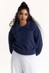 Navy Oversized Collar Sweater 224-211-052