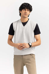 Oatmeal Basic V Neck Sleeveless Sweater SWT-BSLVN-22-006