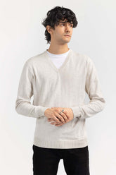 Oatmeal Basic V Neck Sweater SWT-BFSVN-22-006