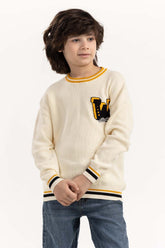 Junior Boy Off-White Knit Sweater 224-311-037