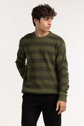Olive Black striped Basic Sweater MN-SWT-WS23-033