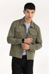 Olive Twill Zipper Jacket JKT-WOV22-033