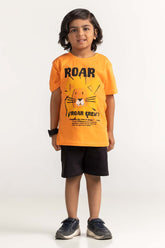 Orange Toddler Boy Knit Printed Tee TB-TS-SS24-016