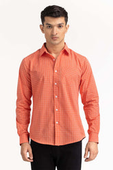 Orange White Checkered Casual Shirt CS-YD22-034