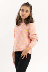 Junior Girl Peach Jacquard Knit Sweater 224-411-024