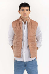 Peach Suede Puffer Gilet JKT-WOV22-025