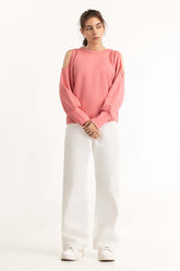 Pink Cold Shoulder Sweatshirt 224-212-059