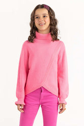 Junior Girl Pink Sweater With High-Neck 224-411-016