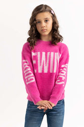 Junior Girl Pink Sweater With Round Neck 224-411-046