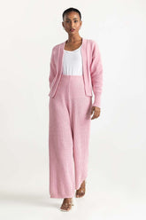 Pink Open Cardigan With Ribbed Hem 224-211-072