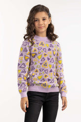 Junior Girl Purple Jacquard Sweater 224-411-006