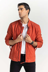 Red Suede Leather Motor Racer Jacket JKT-LTH22-045