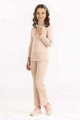Junior Girl Light Beige Ribbed Knit Trouser 224-416-304