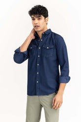 Royal Blue Yarn Dyed Casual Shirt M-DNM-S-018 CS