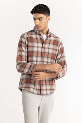 Rust Checkered Button Down Shirt 224-117-024