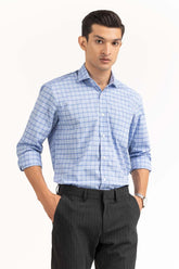 Sky Blue Checkered Yarn Dyed Formal Shirt FS-YD23-008