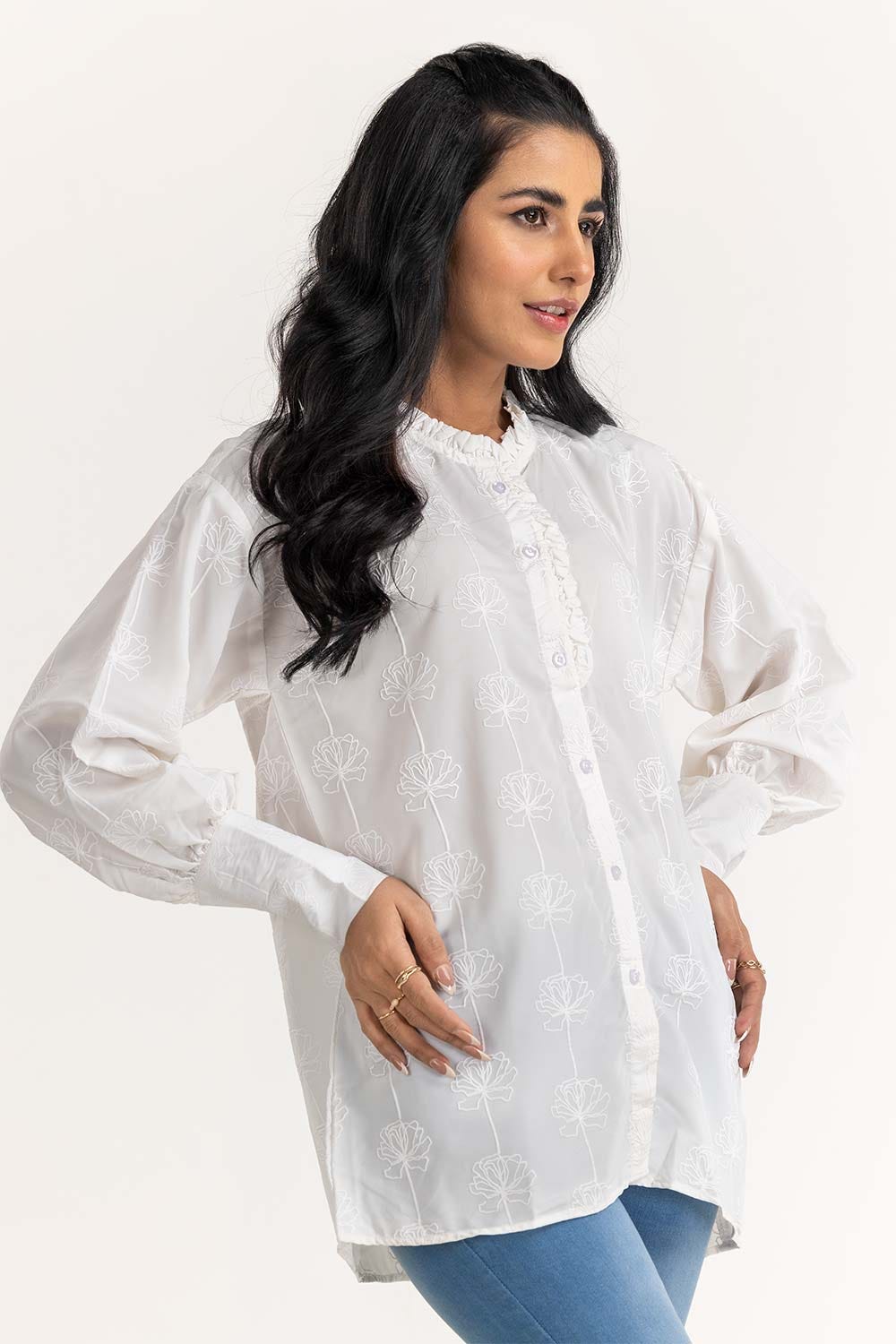 Georgette Screen Printed Faux Button-Down Top SLW-21-07