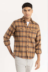 Tan Checkered Button-Down Shirt 224-117-020