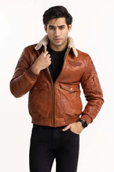 Tan Leather Pilot Jacket With Sherpa Lining JKT-LTH22-001