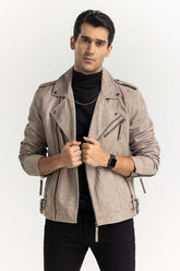 Taupe Suede Leather Biker Jacket JKT-LTH22-038