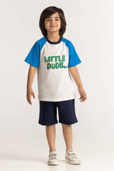 Toddler Boy White Blue Printed Tee TB-TS-SS24-009